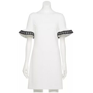 ELLE Stretch Waffle Weave Chemise Dress Flutter-Sleeve  Braid Trim White Size XL
